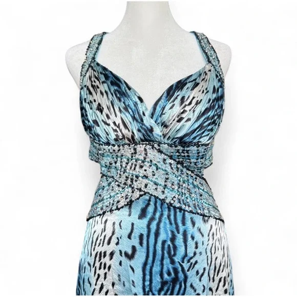 blue dress for baby girl Ashley Blue Floral Formal Maxi Dress - US 2